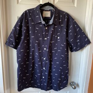 American Threads Shirt Men’s Size XXL Front Button Short Sleeve Campers Navy